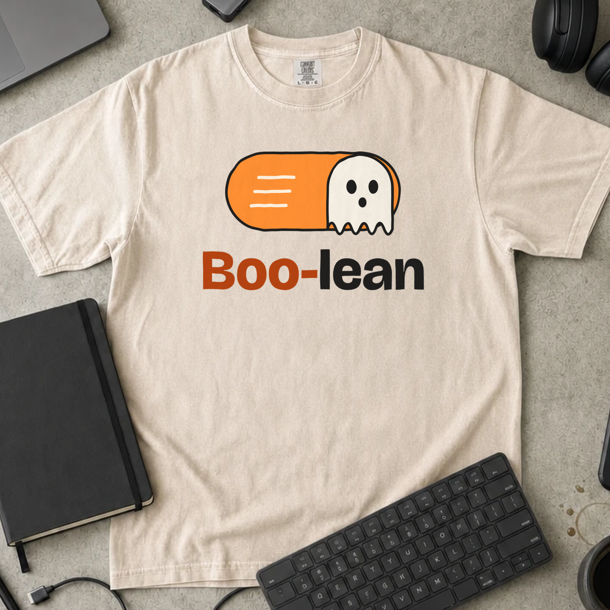 Boo-lean Shirt — Ivory Comfort Colors 1717 flat lay