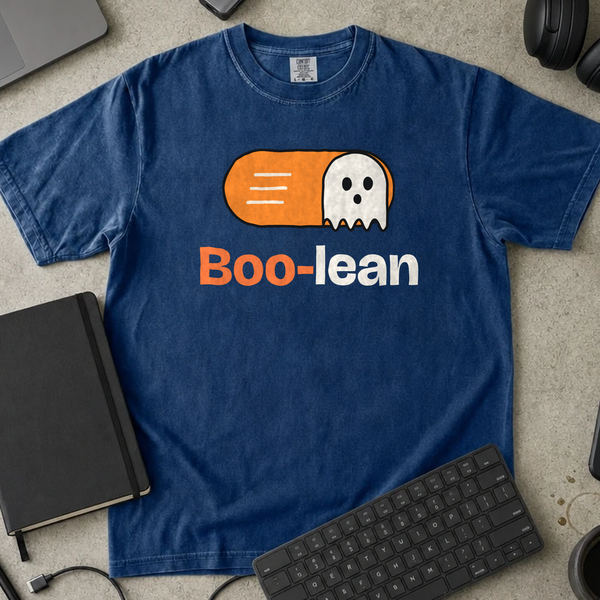 Boo-lean Shirt — True Navy Comfort Colors 1717 flat lay