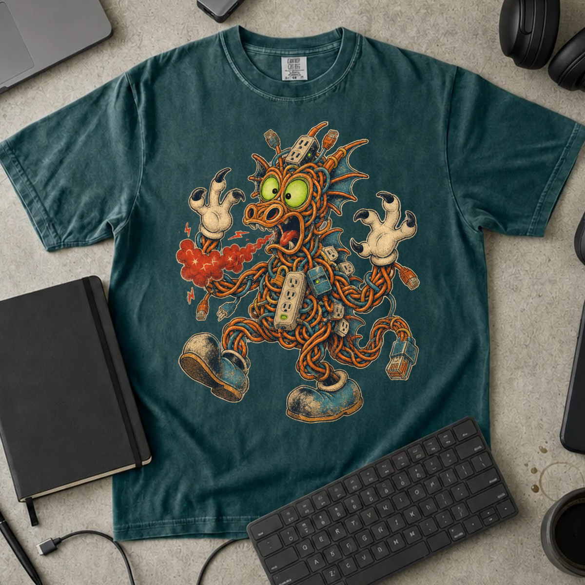Cable Monster Shirt — Blue Spruce Comfort Colors 1717 flat lay