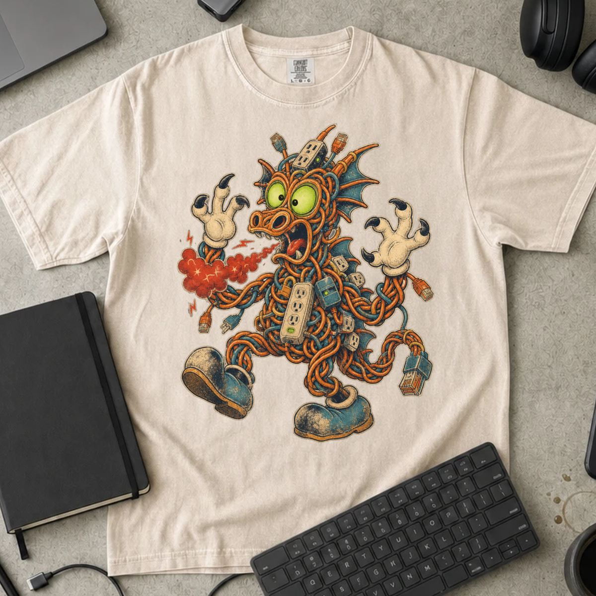 Cable Monster Shirt — Ivory Comfort Colors 1717 flat lay