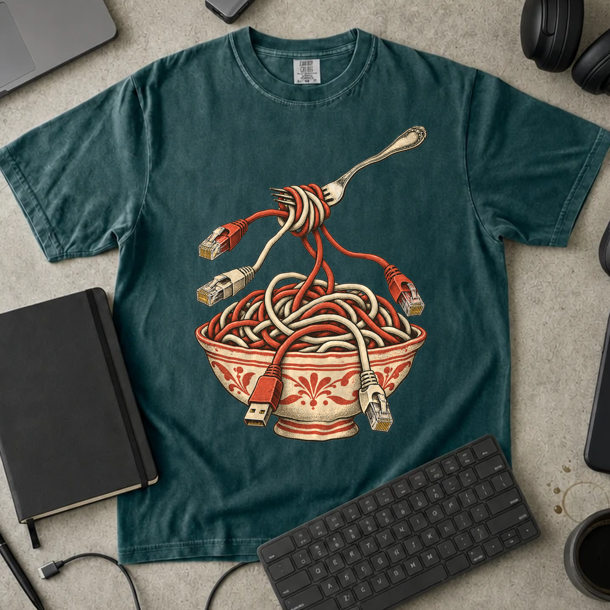 Cable Spaghetti Shirt — Blue Spruce Comfort Colors 1717 flat lay