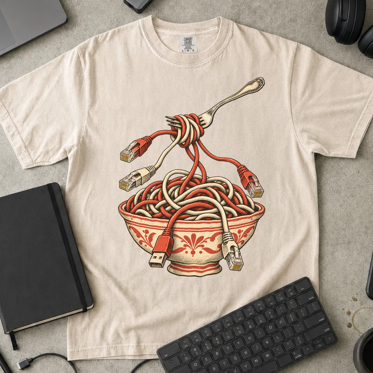 Cable Spaghetti Shirt — Ivory Comfort Colors 1717 flat lay