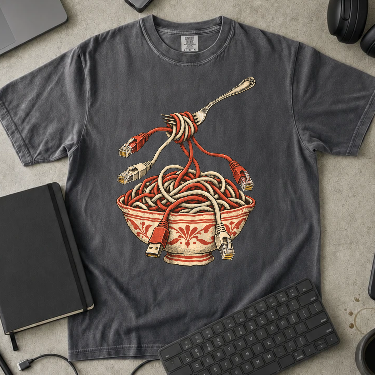 Cable Spaghetti Shirt — Pepper Comfort Colors 1717 flat lay