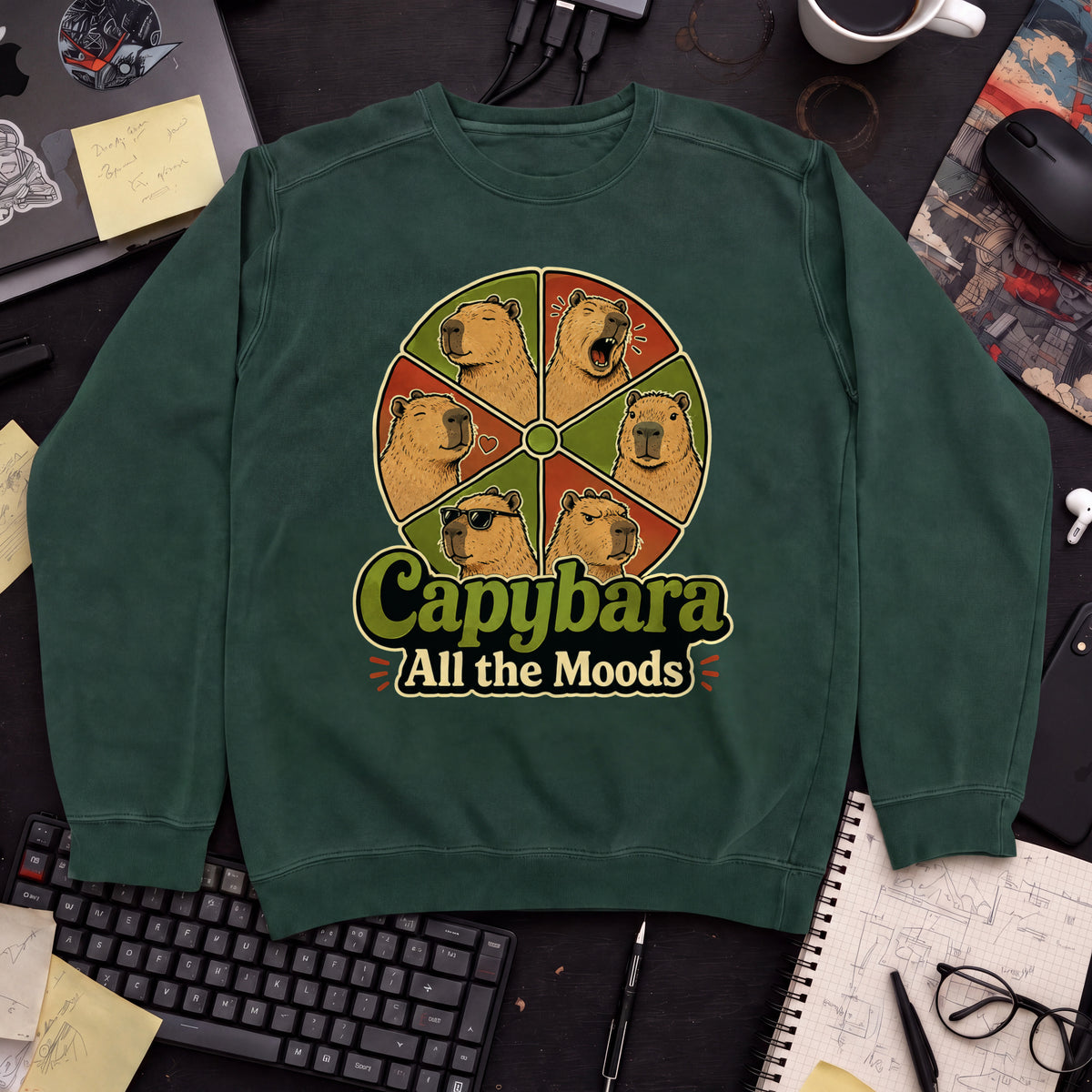 Capybara All the Moods Sweatshirt — Bottle Green