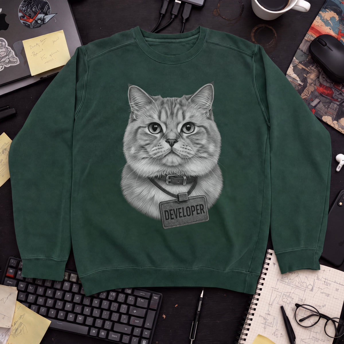 Cat Developer Sweatshirt — Bottle Green