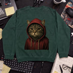 Cat In Hoodie Sweatshirt — Bottle Green