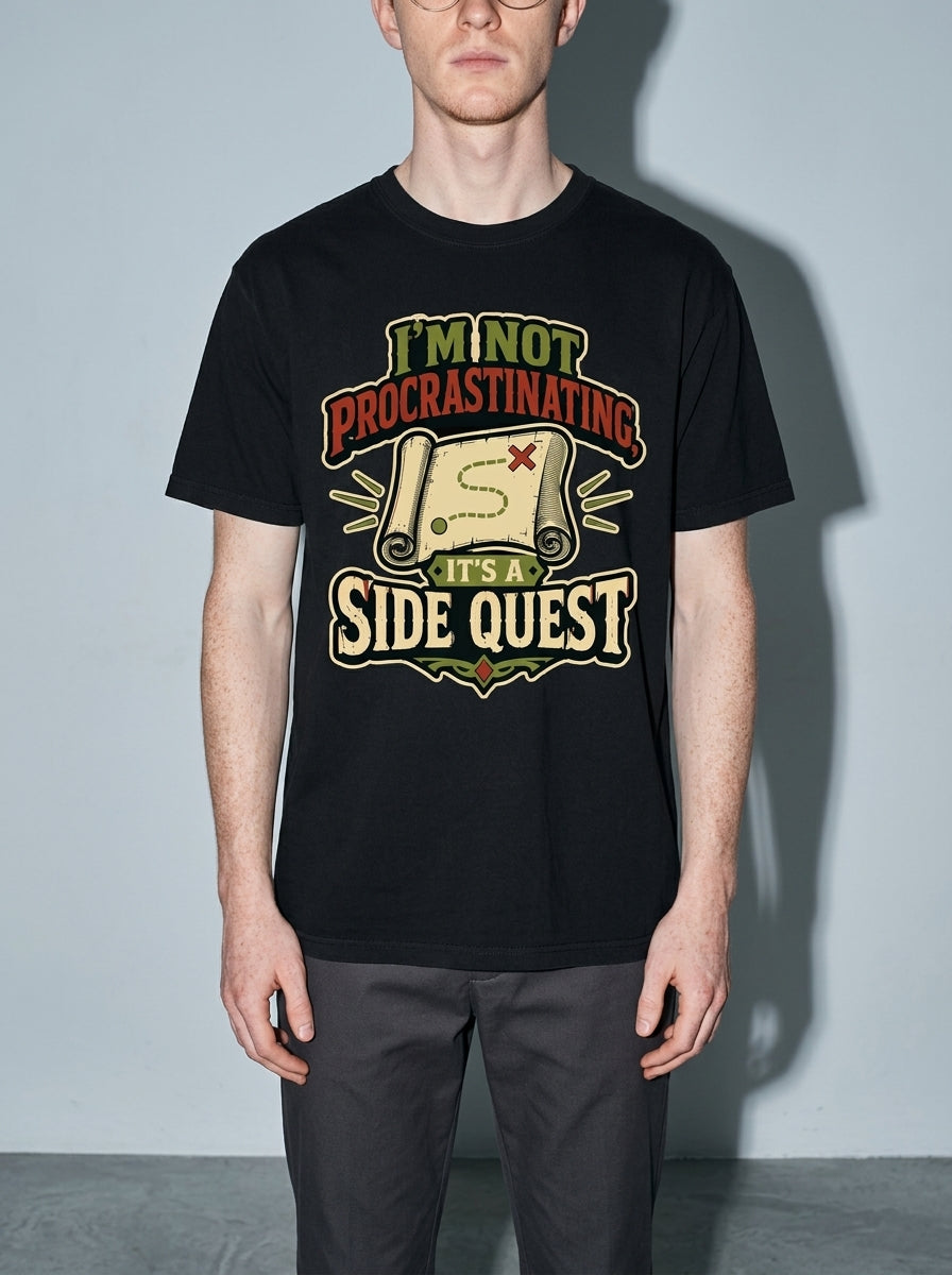 Side Quest Premium Shirt - black--bust_to_thigh
