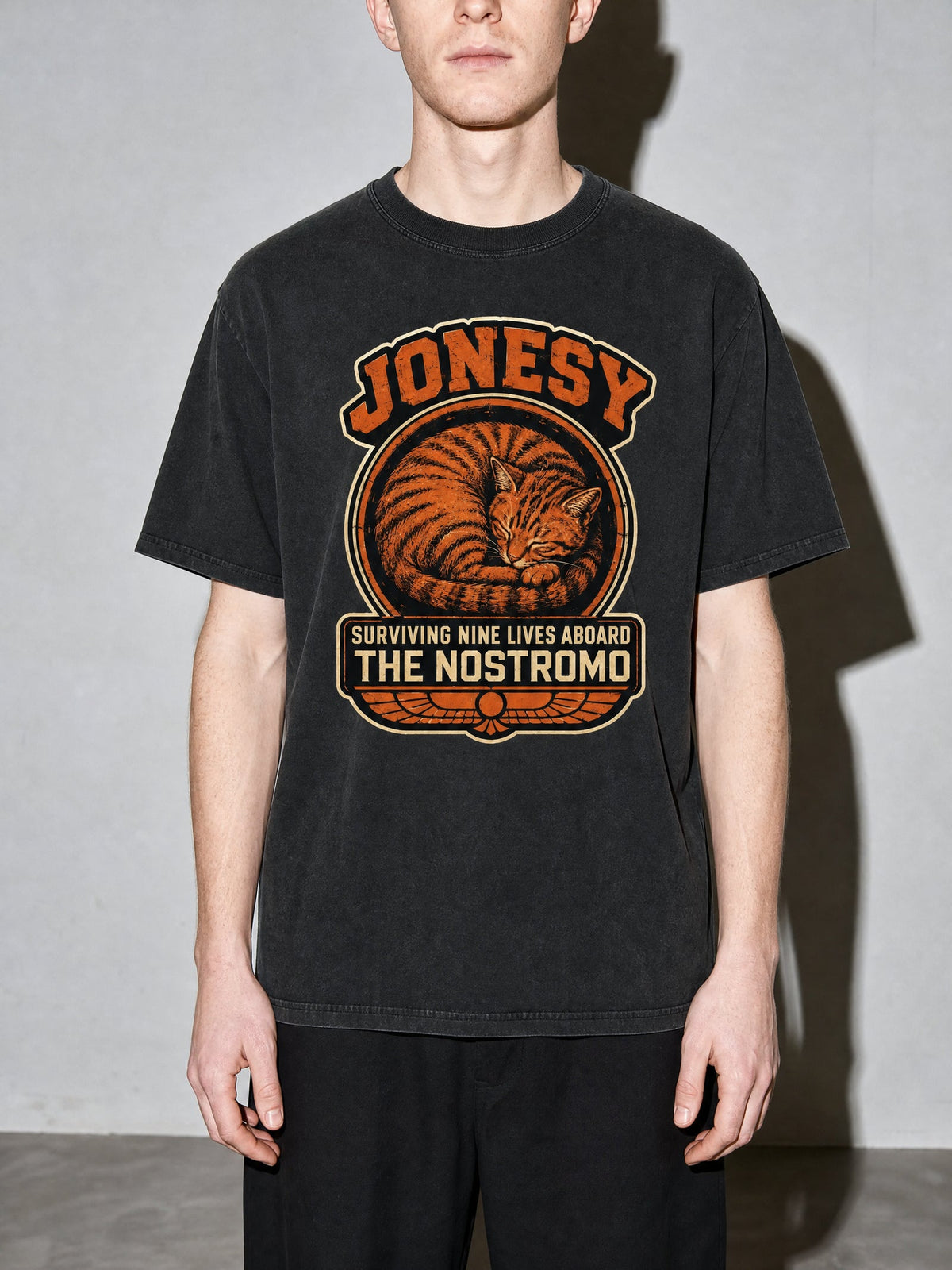 Jonesy: Surviving Nine Lives Premium Shirt - black--bust_to_thigh