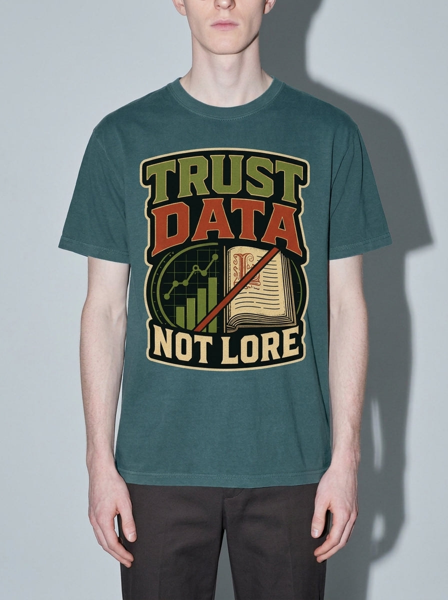 Trust Data, Not Lore Premium Shirt - blue-spruce--bust_to_thigh