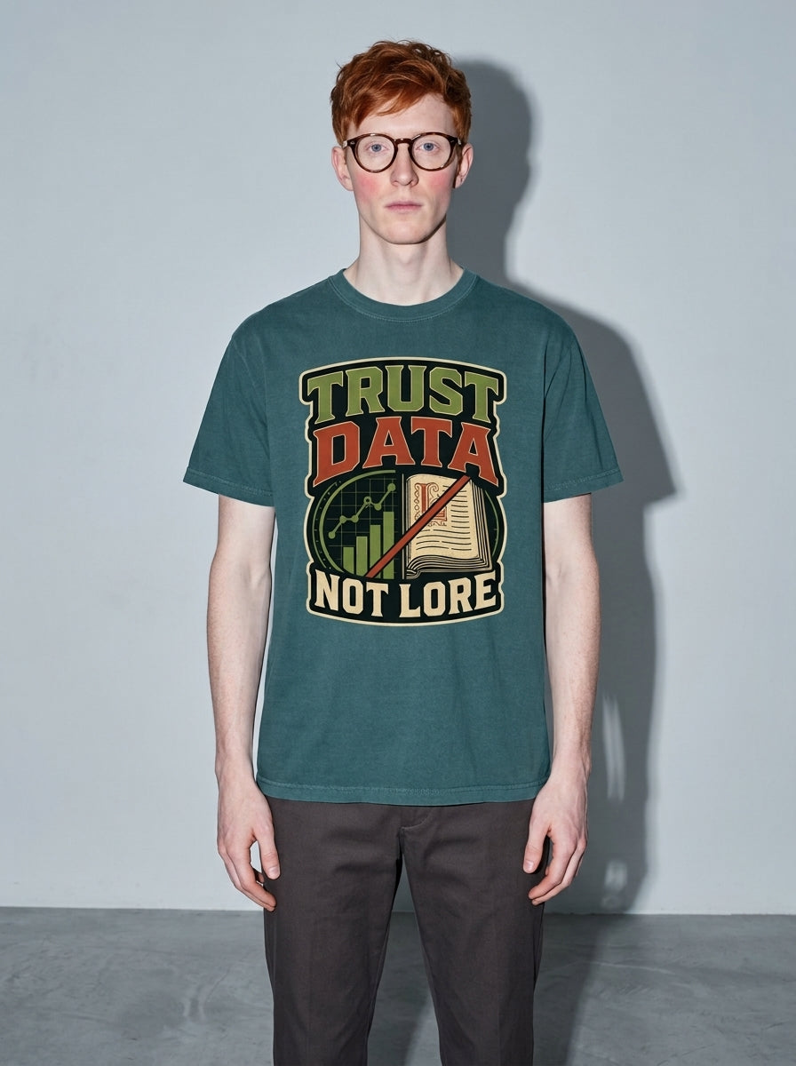 Trust Data, Not Lore Premium Shirt - blue-spruce--bust_to_thigh