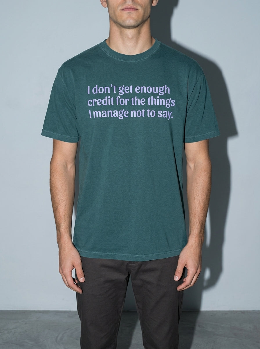 Not Enough Credit Premium Shirt - blue-spruce--bust_to_thigh