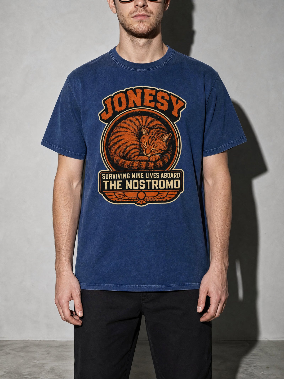 Jonesy: Surviving Nine Lives Premium Shirt - true-navy--bust_to_thigh