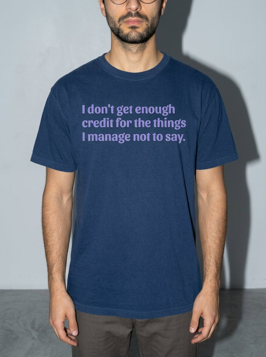 Not Enough Credit Premium Shirt - true-navy--bust_to_thigh