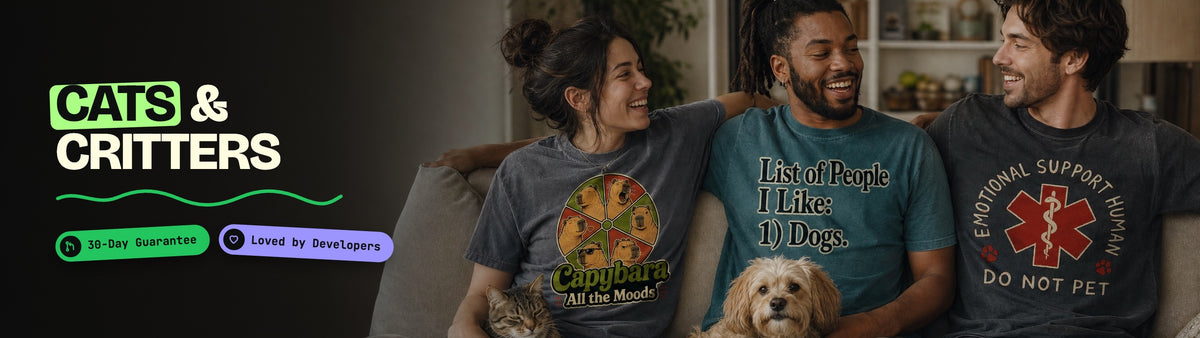 Cats & Critters collection: people wearing CodeCulture shirts from this collection