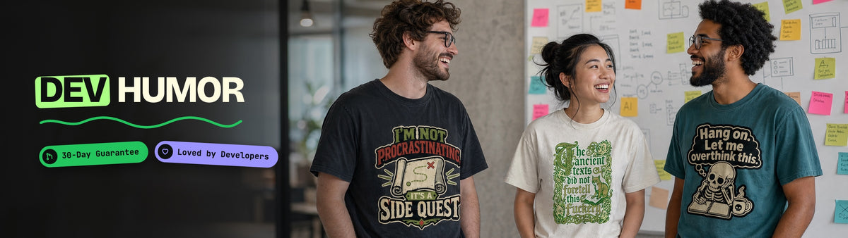 Developer Humor collection: people wearing CodeCulture shirts from this collection