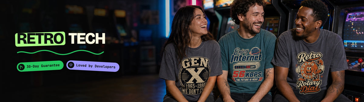 Retro Tech collection: people wearing CodeCulture shirts from this collection
