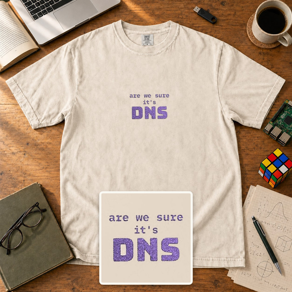 Are We Sure It's DNS Embroidered Shirt in Ivory