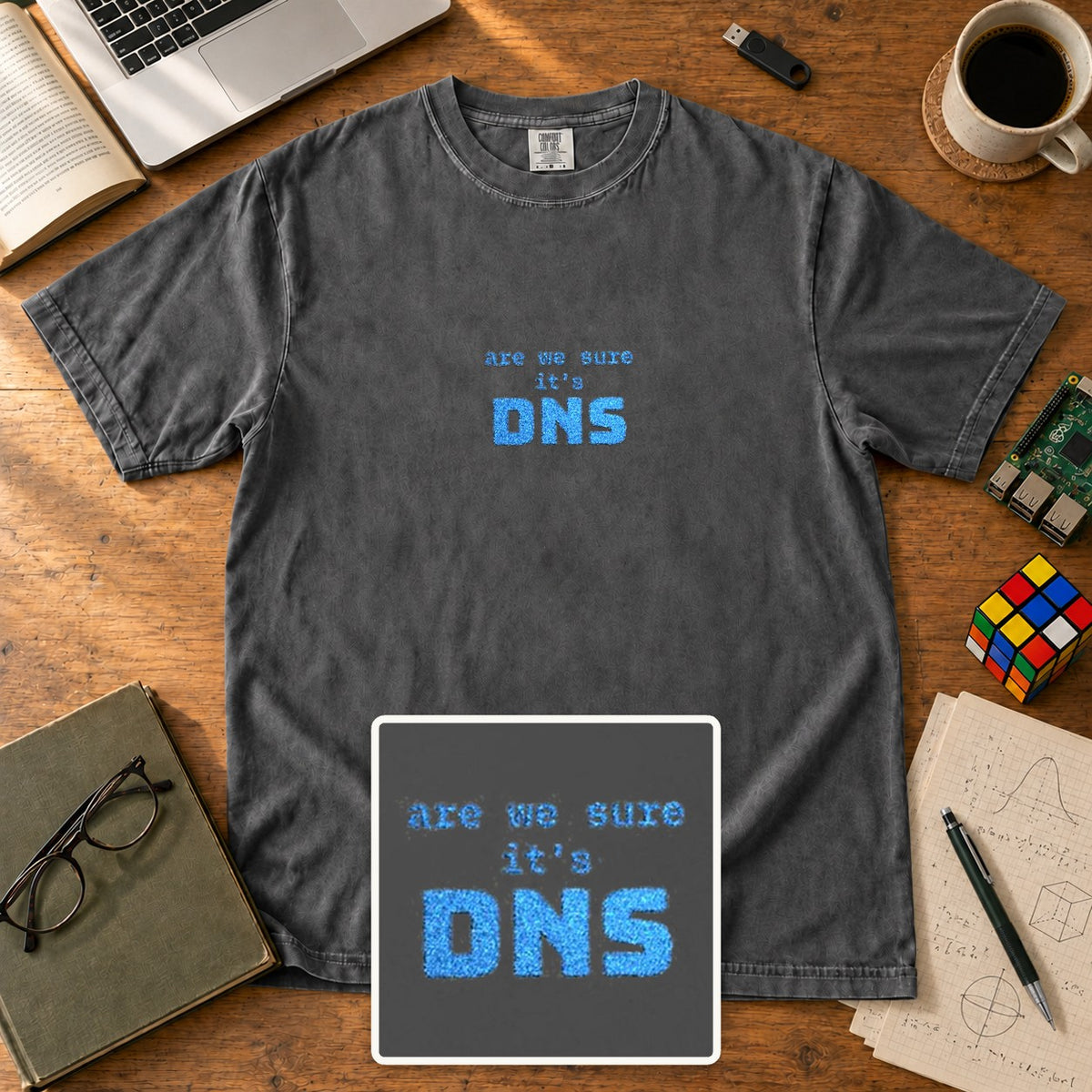 Are We Sure It's DNS Embroidered Shirt in Pepper