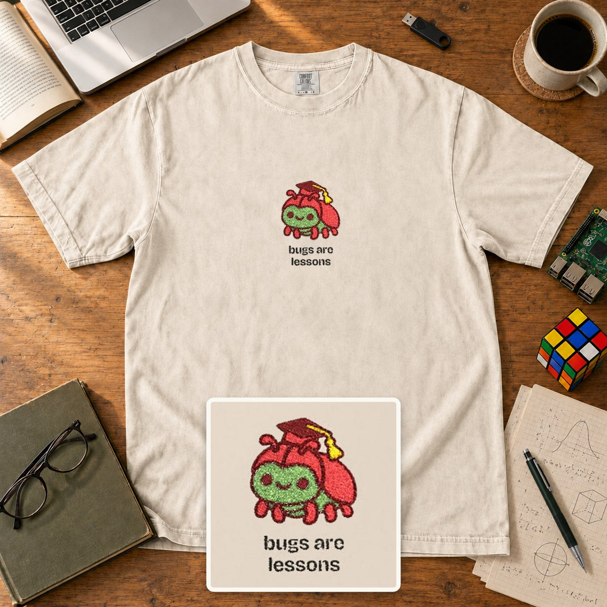 Bugs Are Lessons Embroidered Shirt in Ivory
