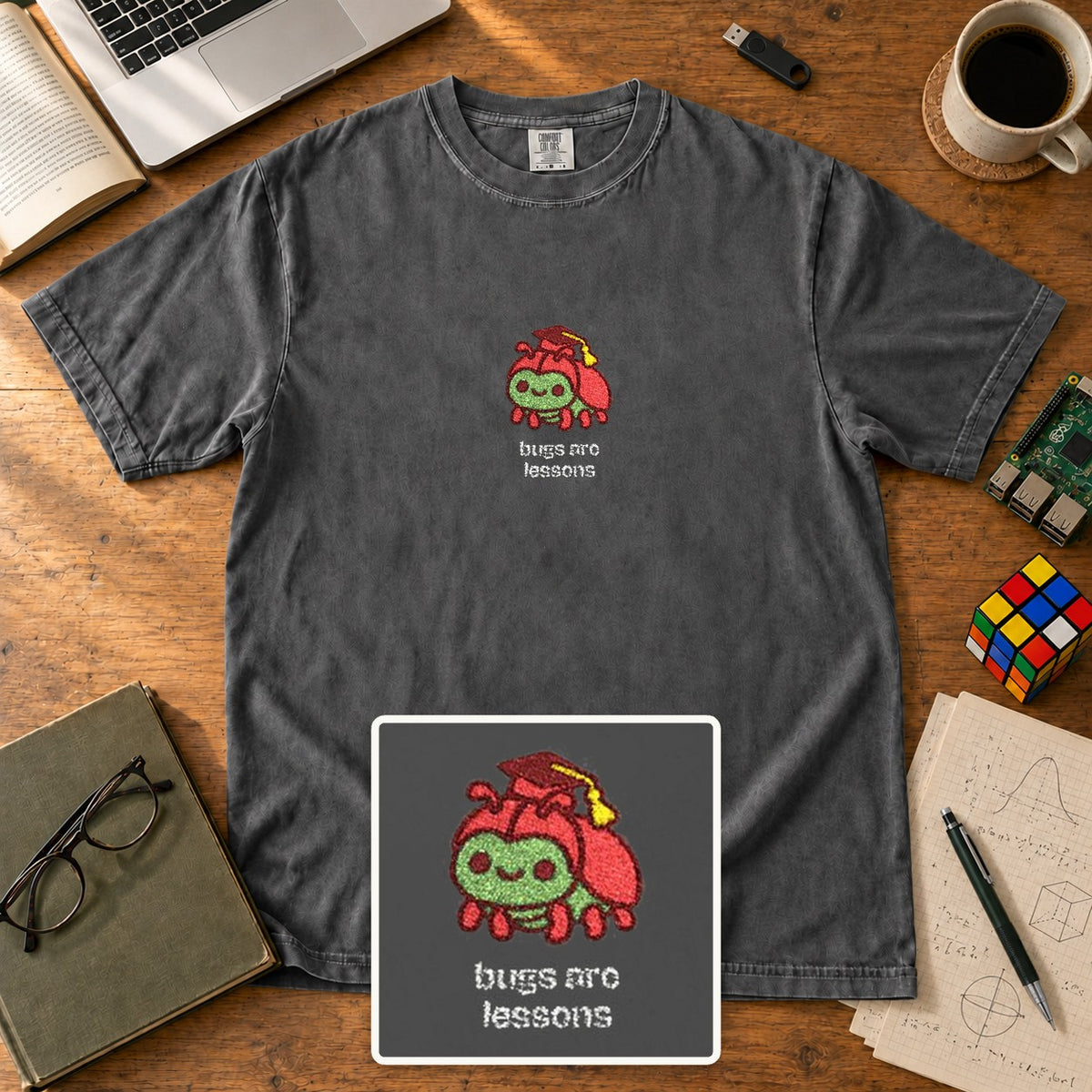 Bugs Are Lessons Embroidered Shirt in Pepper