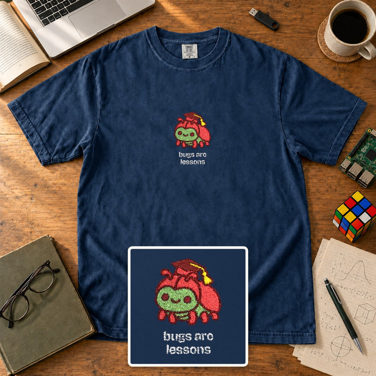 Bugs Are Lessons Embroidered Shirt in True Navy