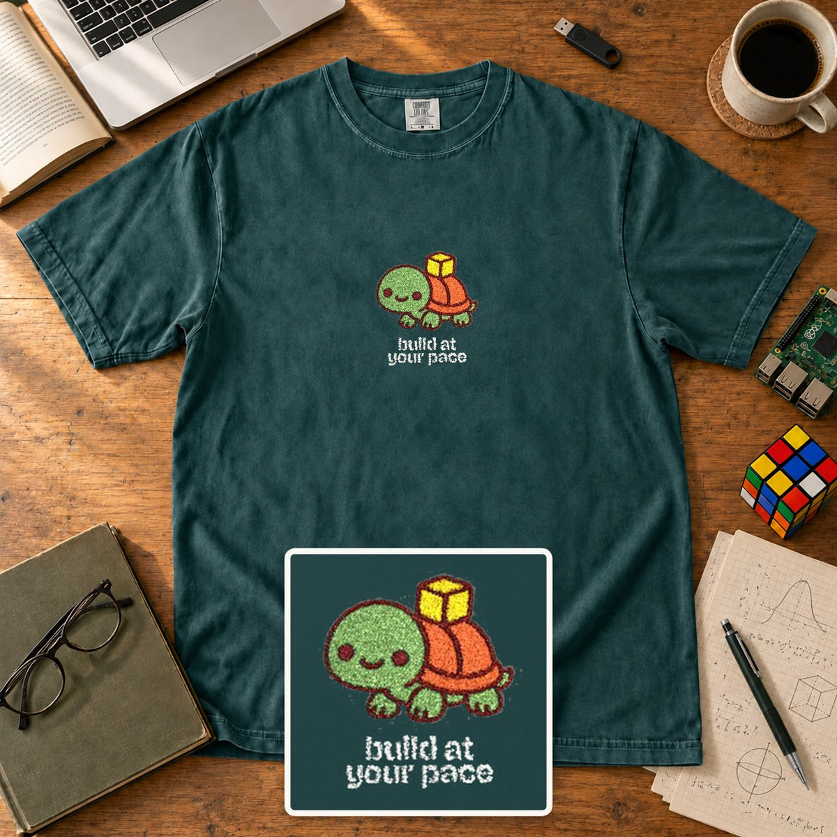 Build At Your Pace Embroidered Shirt in Blue Spruce