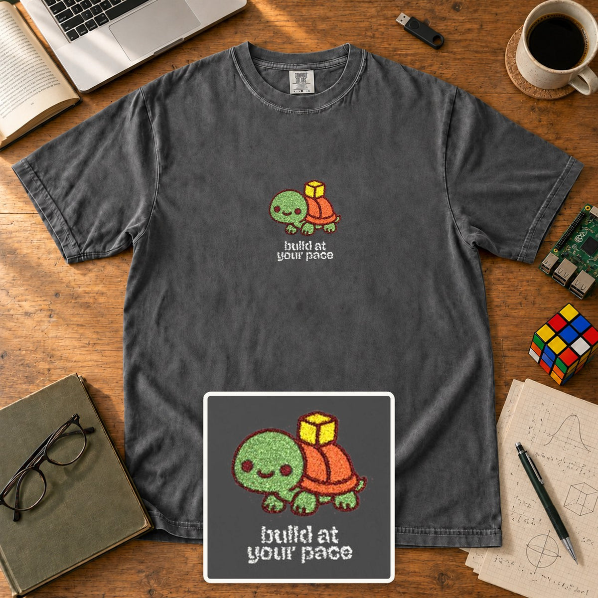 Build At Your Pace Embroidered Shirt in Pepper