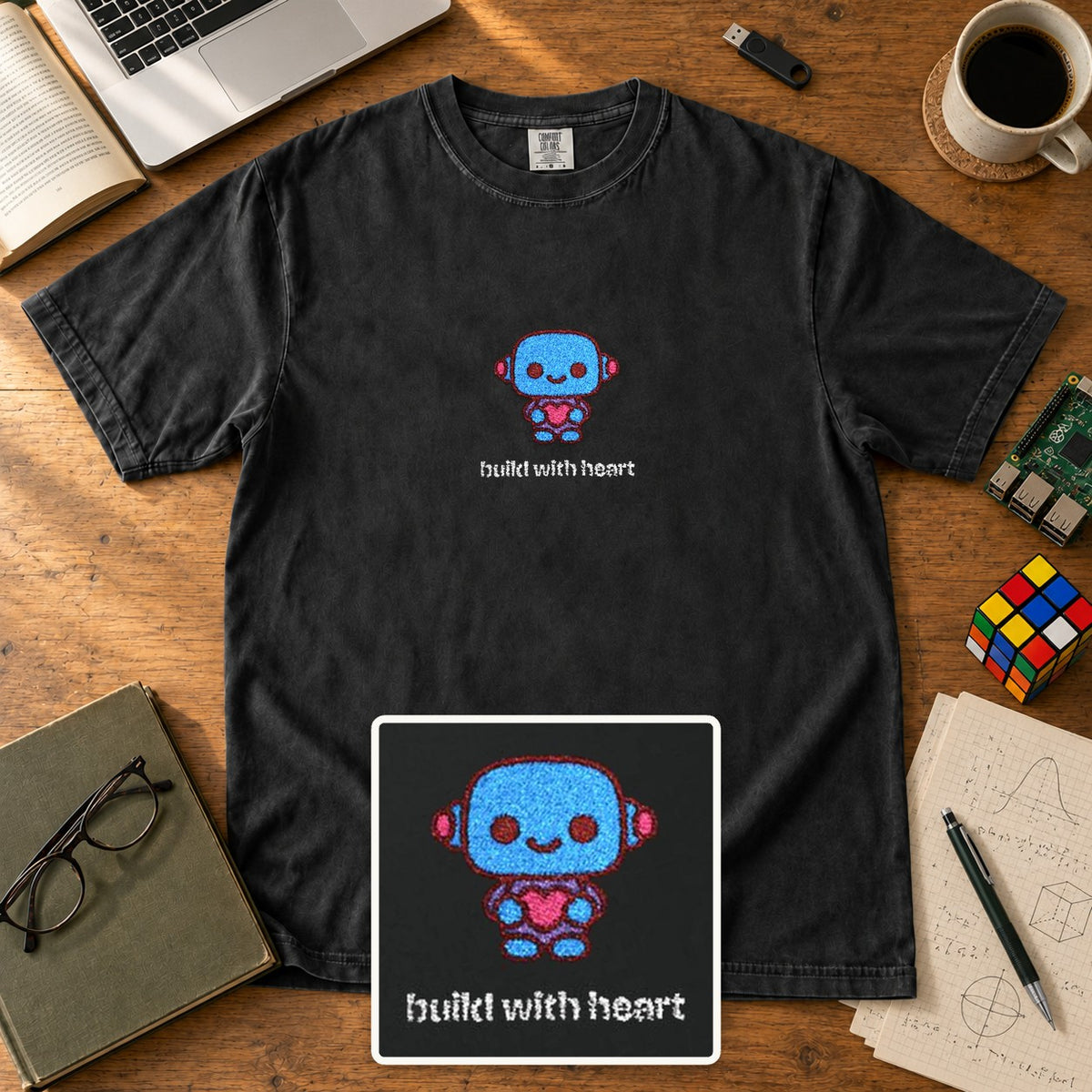 Build With Heart Embroidered Shirt in Black