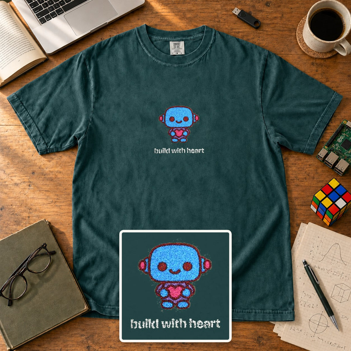 Build With Heart Embroidered Shirt in Blue Spruce