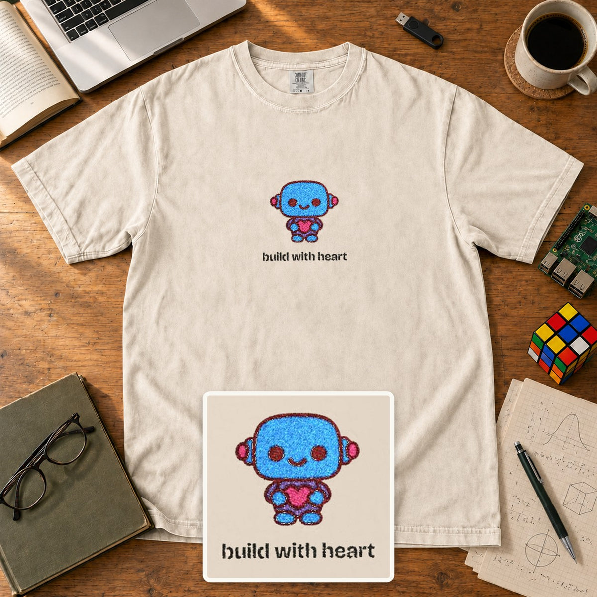 Build With Heart Embroidered Shirt in Ivory