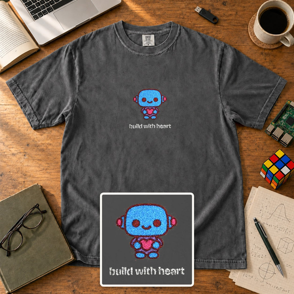Build With Heart Embroidered Shirt in Pepper
