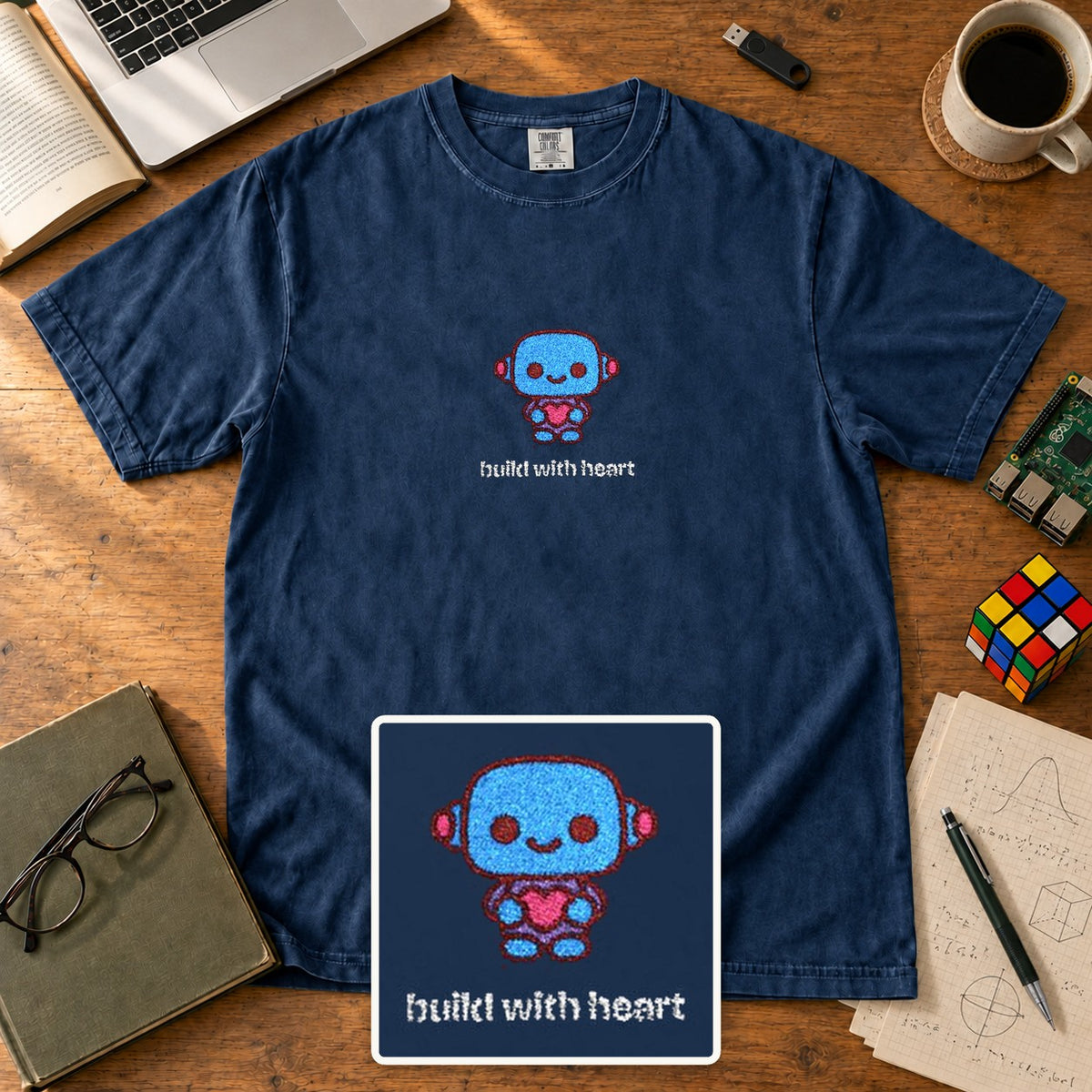 Build With Heart Embroidered Shirt in True Navy
