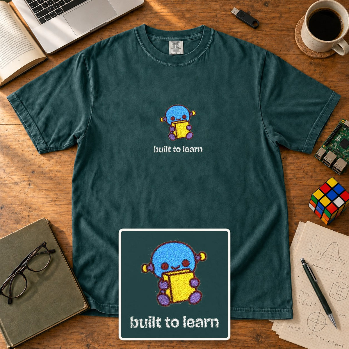Built To Learn Embroidered Shirt in Blue Spruce