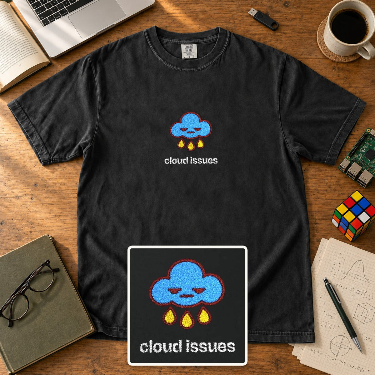 Cloud Issues Embroidered Shirt in Black