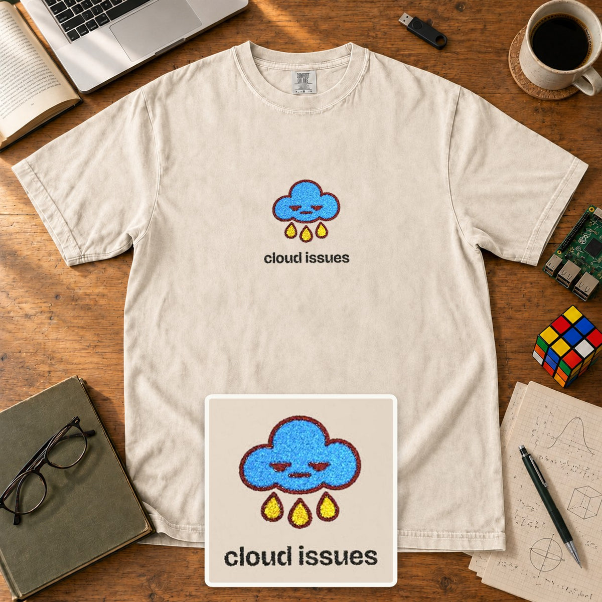 Cloud Issues Embroidered Shirt in Ivory