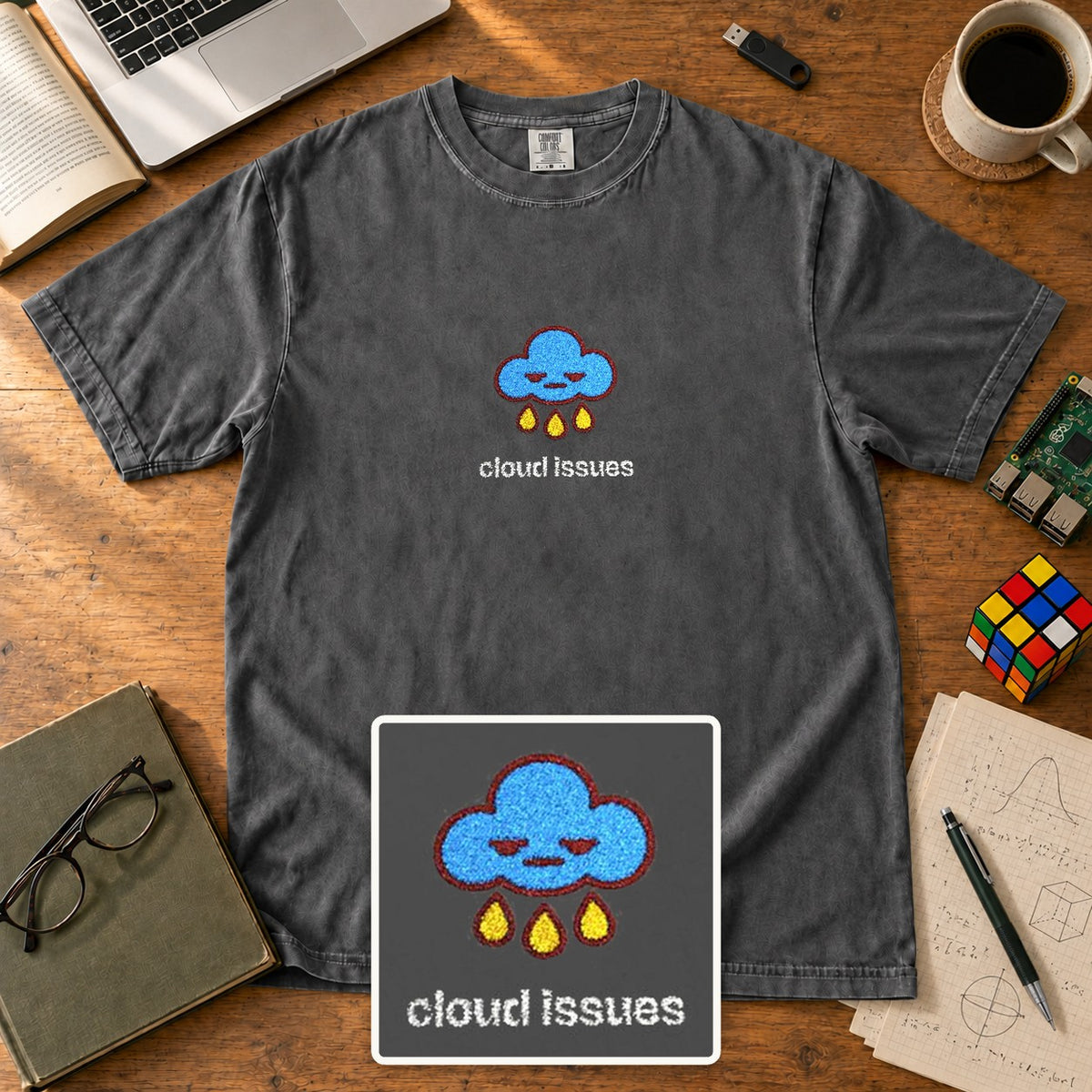 Cloud Issues Embroidered Shirt in Pepper
