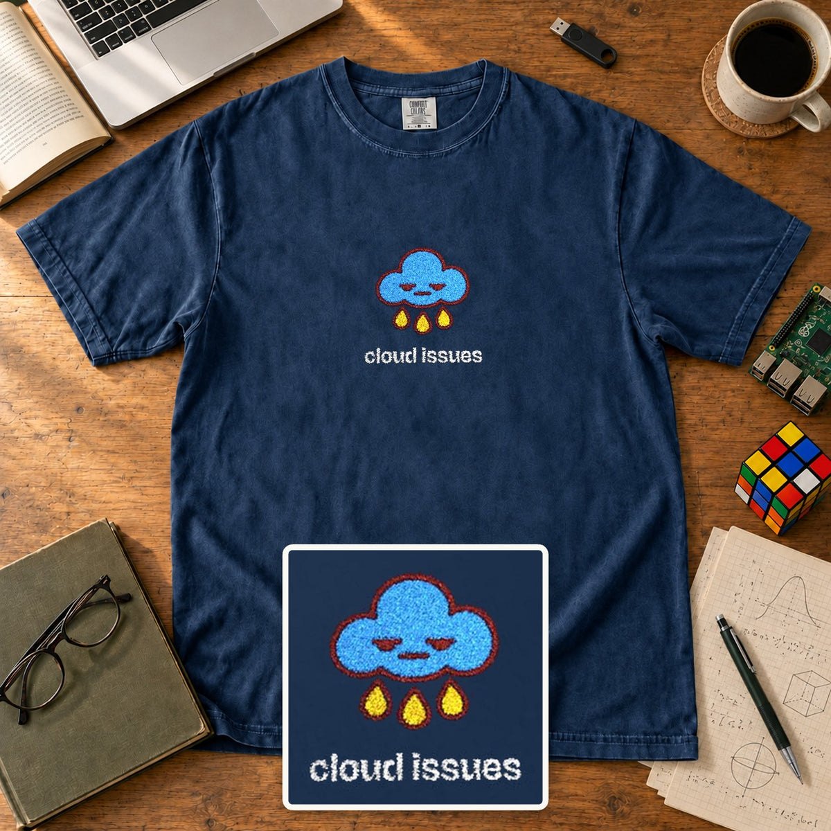 Cloud Issues Embroidered Shirt in True Navy
