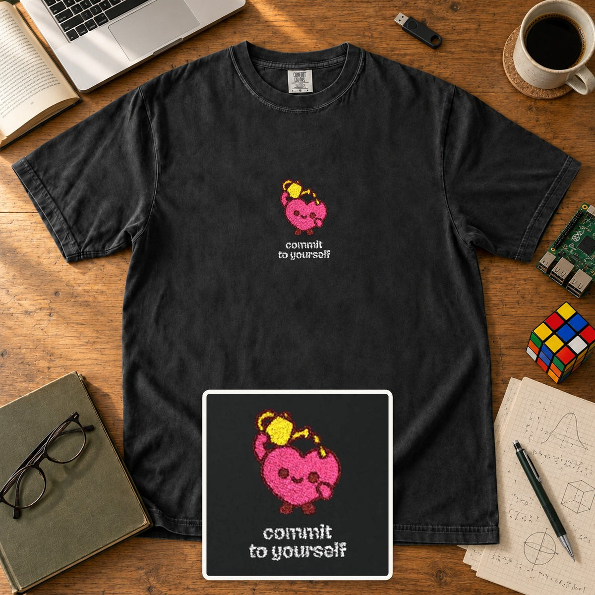 Commit To Yourself Embroidered Shirt in Black