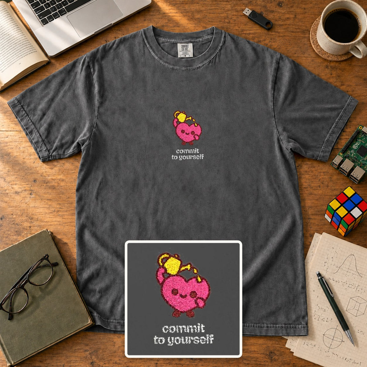 Commit To Yourself Embroidered Shirt in Pepper