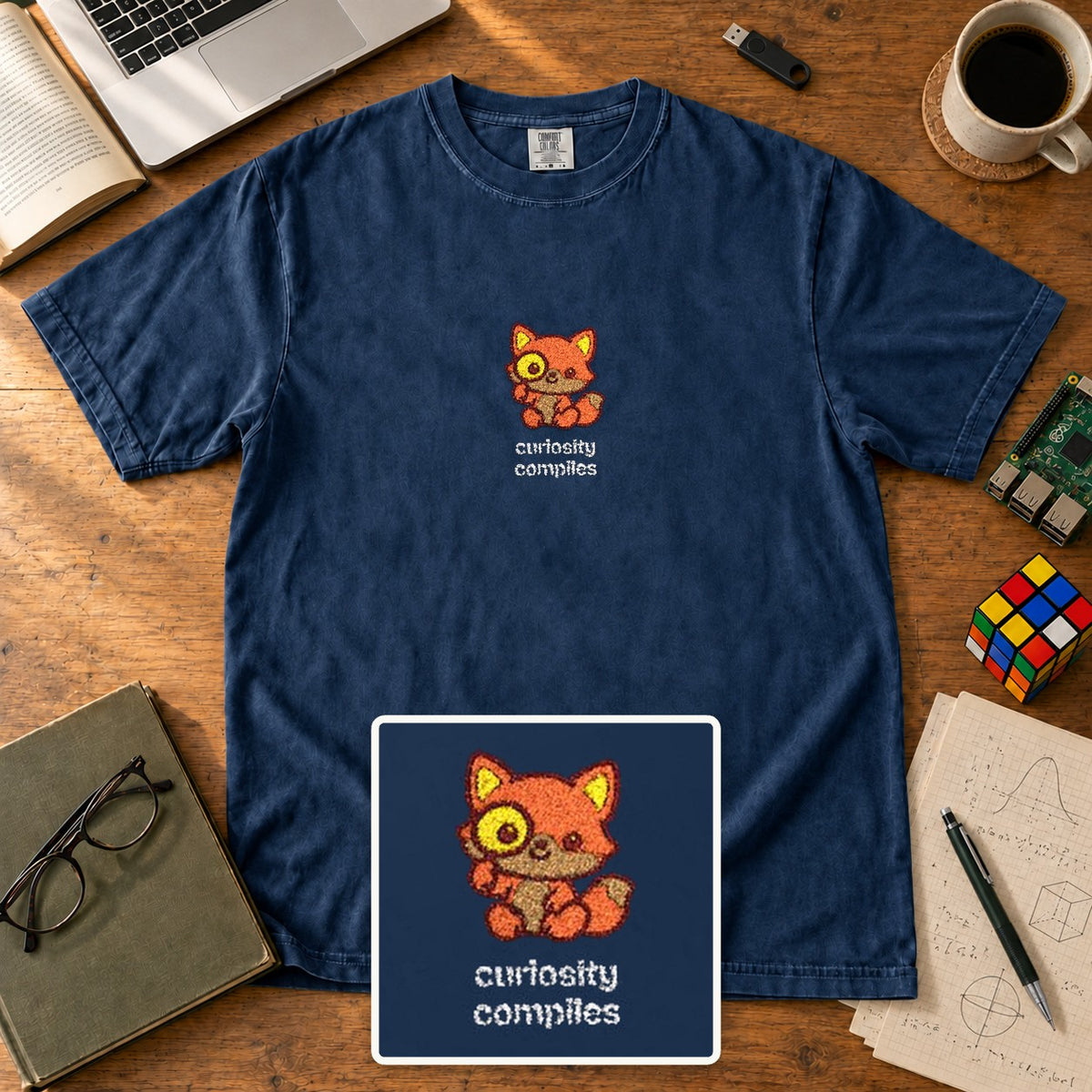 Curiosity Compiles Embroidered Shirt in True Navy