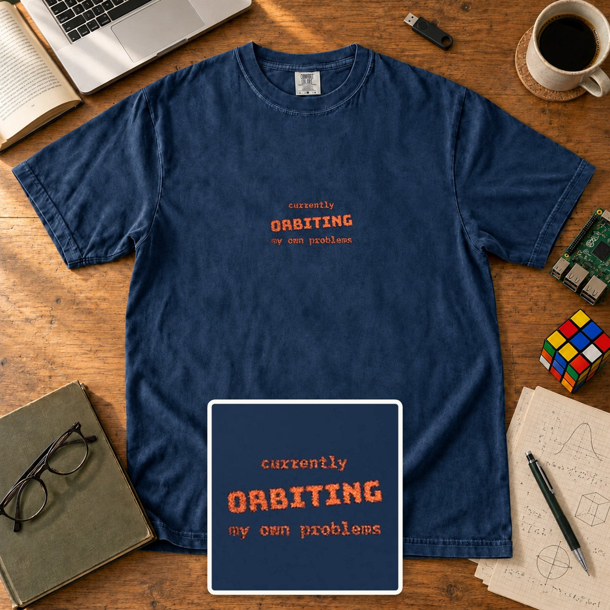 Currently Orbiting My Own Problems Embroidered Shirt in True Navy