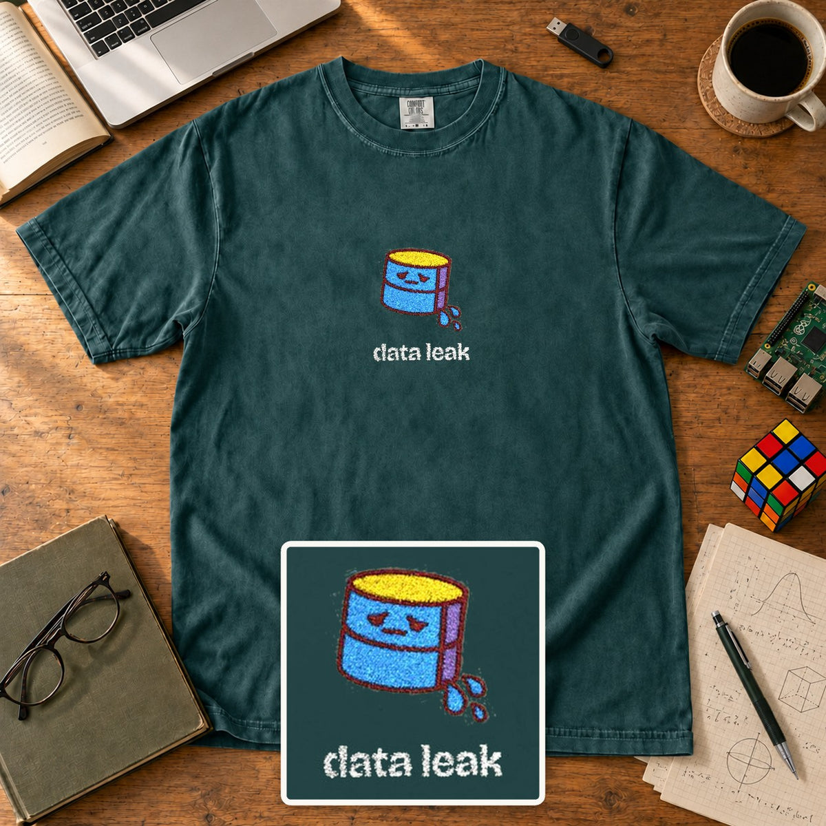 Data Leak Embroidered Shirt in Blue Spruce