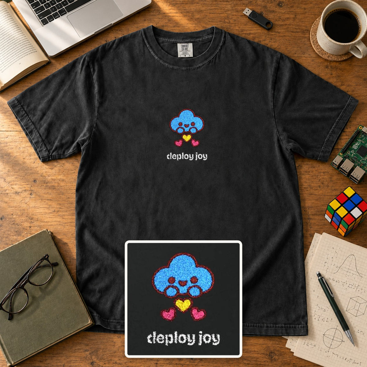 Deploy Joy Embroidered Shirt in Black