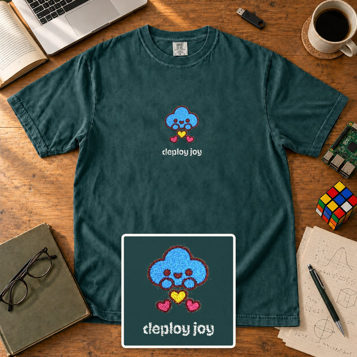 Deploy Joy Embroidered Shirt in Blue Spruce