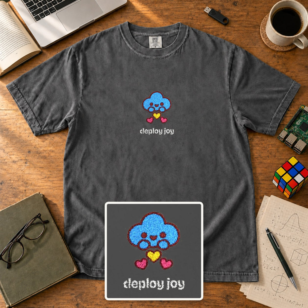 Deploy Joy Embroidered Shirt in Pepper