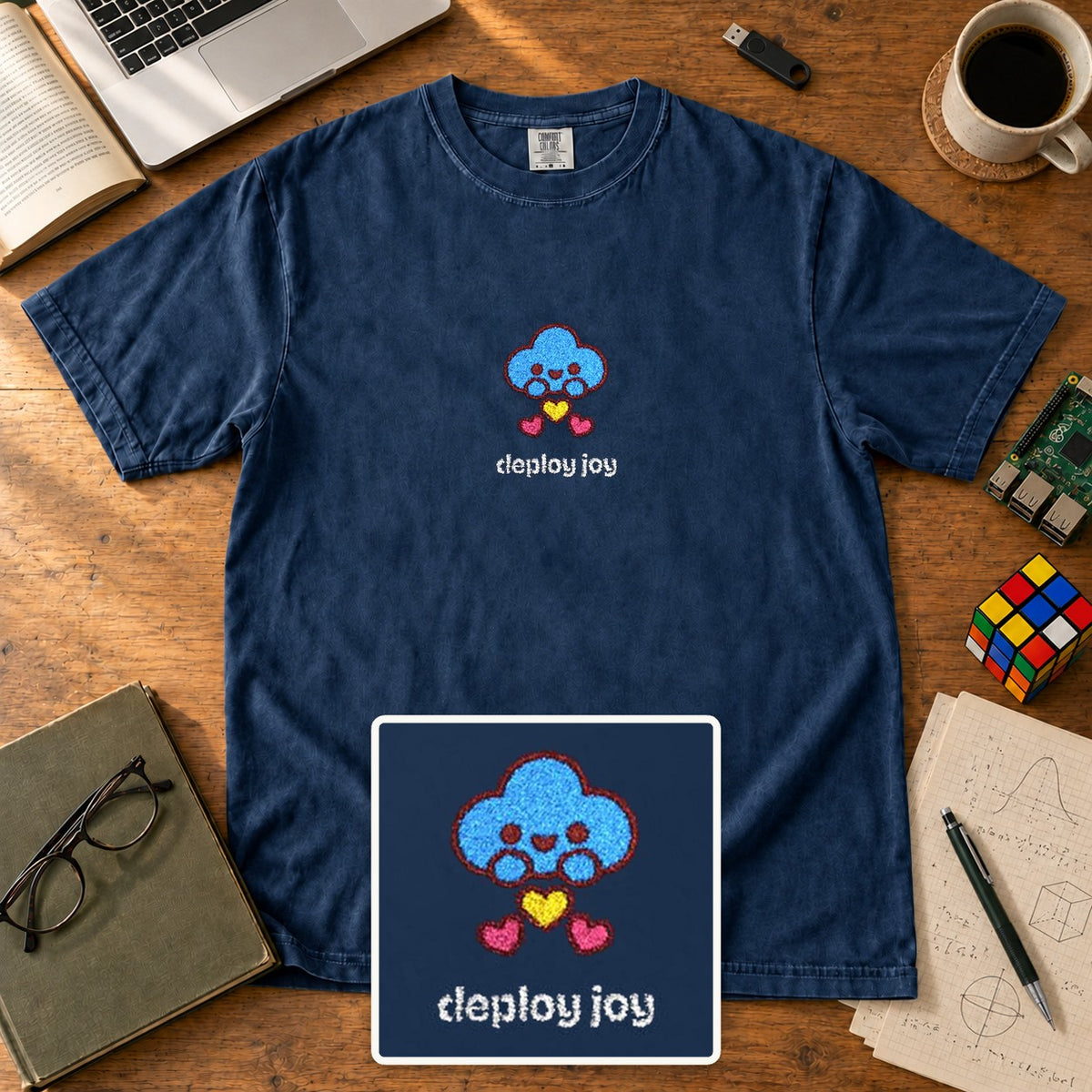 Deploy Joy Embroidered Shirt in True Navy