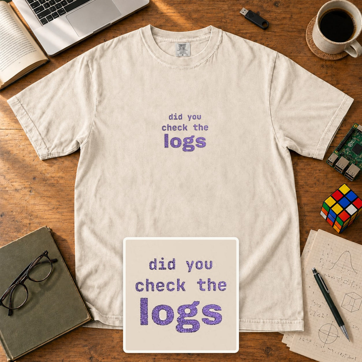 Did You Check The Logs Embroidered Shirt in Ivory