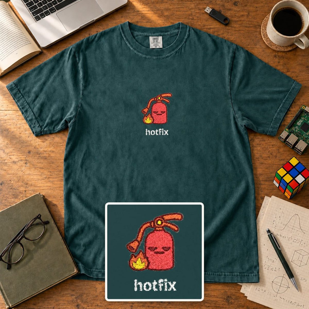 Hotfix Embroidered Shirt in Blue Spruce