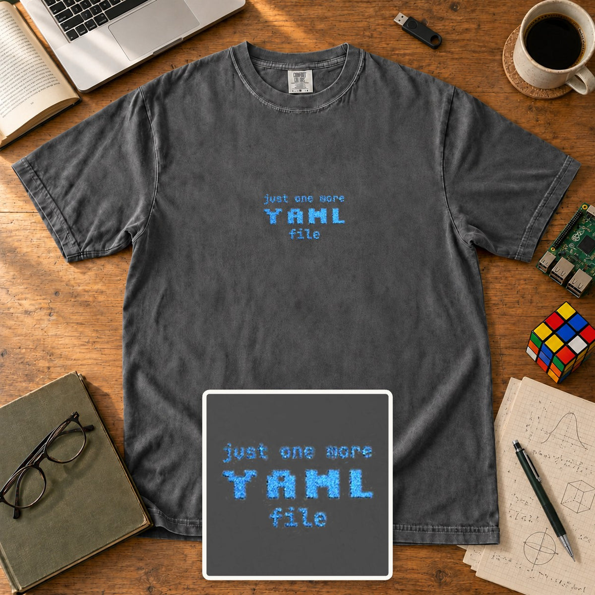 Just One More YAML File Embroidered Shirt in Pepper