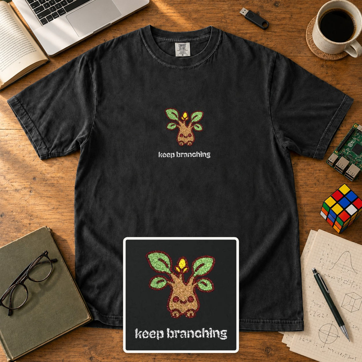 Keep Branching Embroidered Shirt in Black